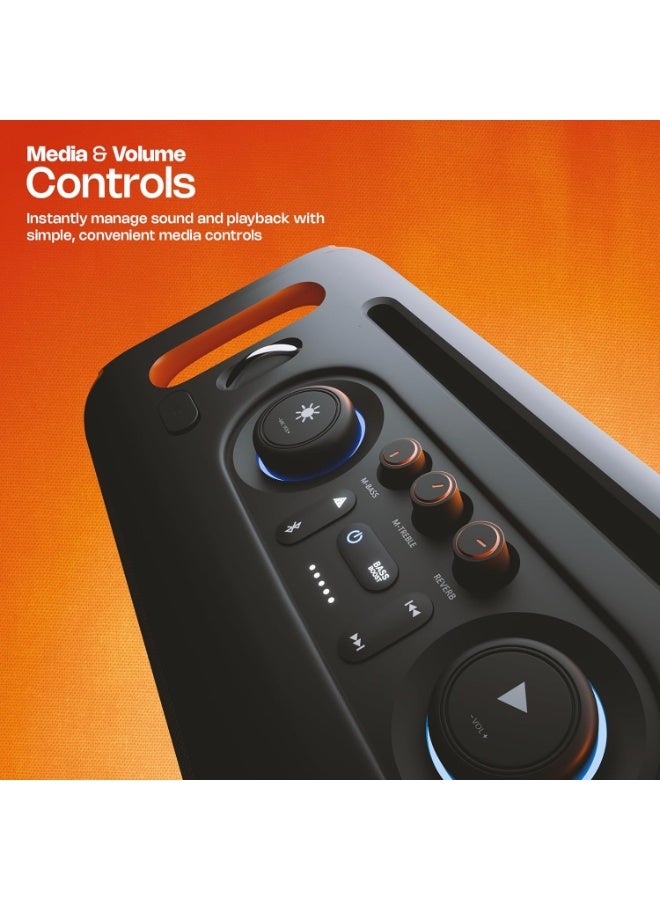 زيبونيكس Zebronics Party Speaker, 150W, AURACAST Technology, Upto 5 Hours Playtime, 4 Drivers, BT v5.4, Wireless Mic, Mic & Guitar in, RGB, Mobile Holder, Splash Proof, AUX, USB, App Support (Prima Pro) - Image 5